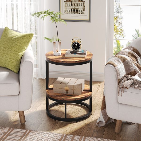 Contemporary Nordic Semicircle Solid Wood Iron End Table 2 - Tier For Living Room - Image 18
