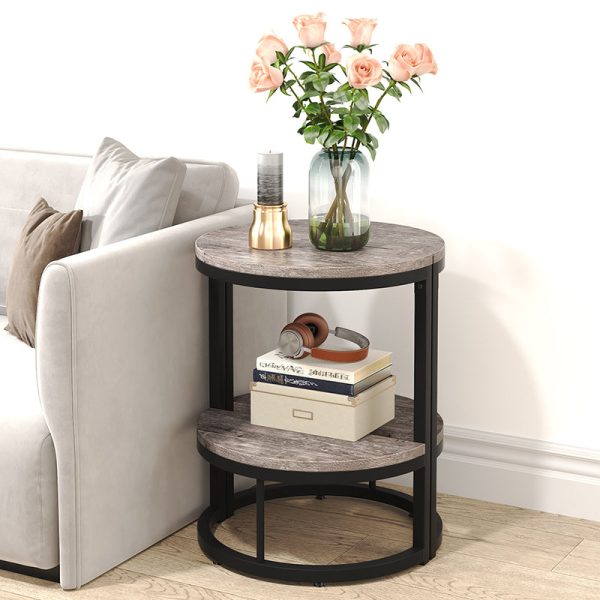 Contemporary Nordic Semicircle Solid Wood Iron End Table 2 - Tier For Living Room - Image 12