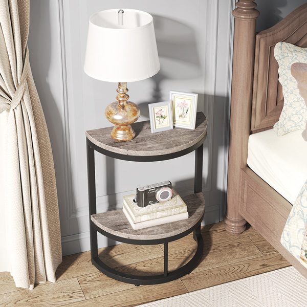 Contemporary Nordic Semicircle Solid Wood Iron End Table 2 - Tier For Living Room - Image 2