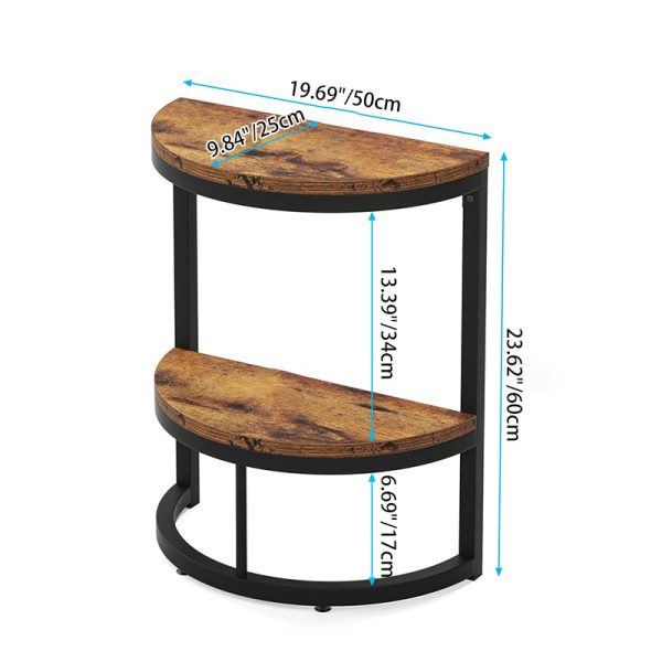 Contemporary Nordic Semicircle Solid Wood Iron End Table 2 - Tier For Living Room - Image 4
