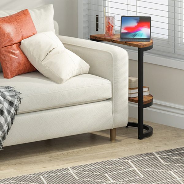 Contemporary Nordic Semicircle Solid Wood Iron End Table 2 - Tier For Living Room - Image 5