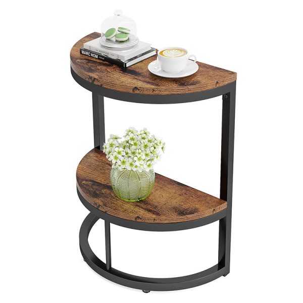 Contemporary Nordic Semicircle Solid Wood Iron End Table 2 - Tier For Living Room - Image 20