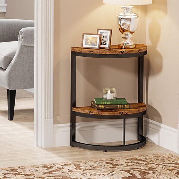 Contemporary Nordic Semicircle Solid Wood Iron End Table 2 - Tier For Living Room - Image 15