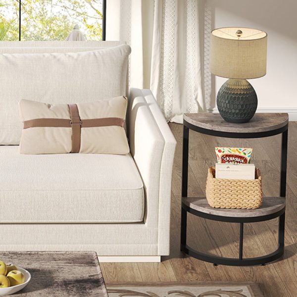 Contemporary Nordic Semicircle Solid Wood Iron End Table 2 - Tier For Living Room - Image 17
