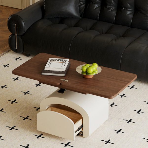 Contemporary Nordic Walnut Aluminum Alloy Pine Foldable Coffee Table 1 - Drawer For Living Room - Image 12