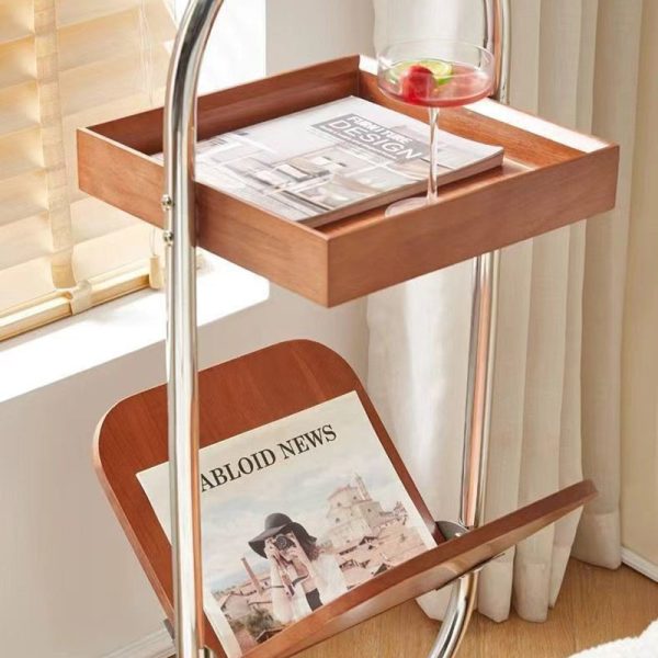 Contemporary Retro Geometry Pine Stainless Steel Bookshelf Side Table 2 - Tier For Living Room - Image 7