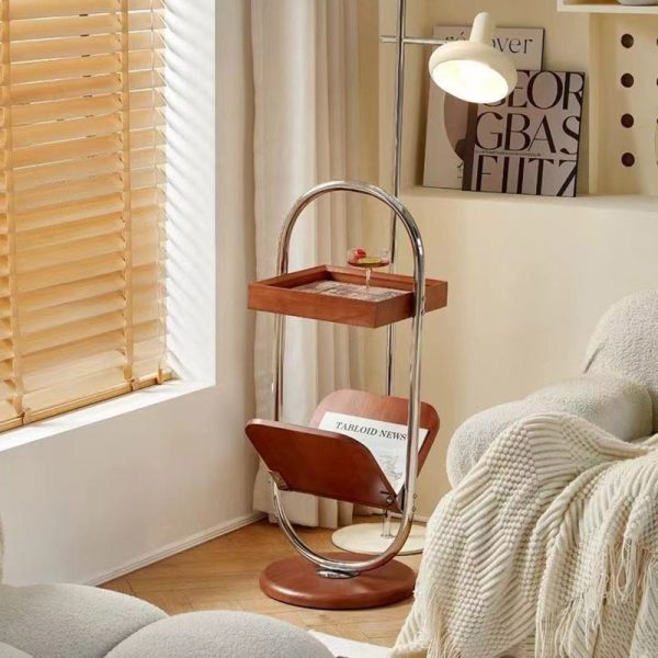 Contemporary Retro Geometry Pine Stainless Steel Bookshelf Side Table 2 - Tier For Living Room - Image 14