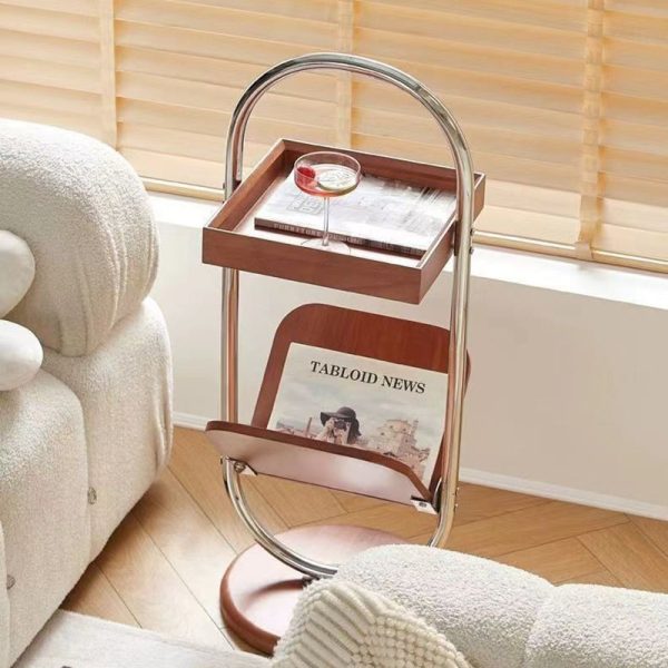 Contemporary Retro Geometry Pine Stainless Steel Bookshelf Side Table 2 - Tier For Living Room - Image 10