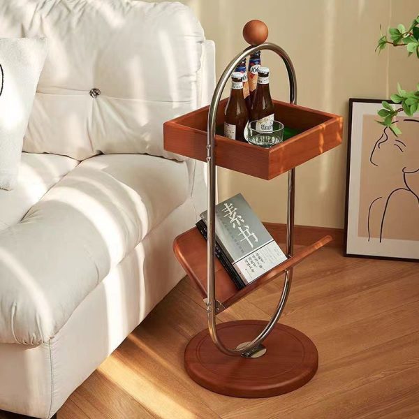 Contemporary Retro Geometry Pine Stainless Steel Bookshelf Side Table 2 - Tier For Living Room - Image 16