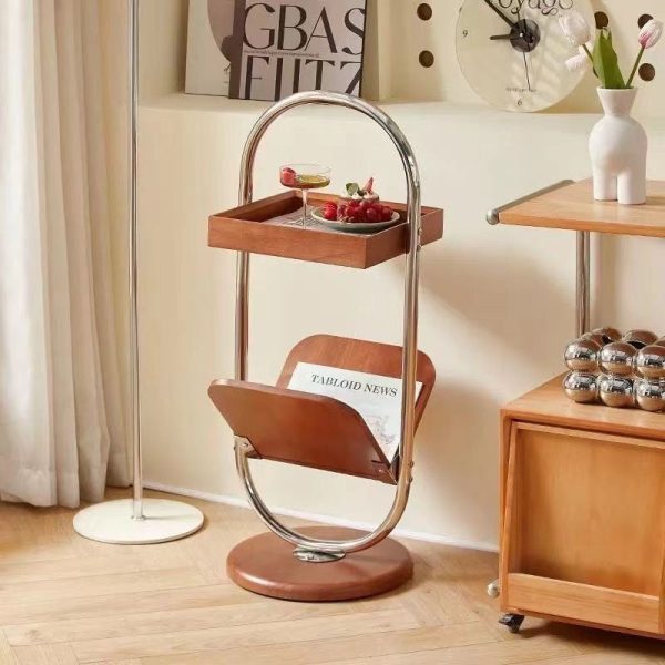 Contemporary Retro Geometry Pine Stainless Steel Bookshelf Side Table 2 - Tier For Living Room - Image 12