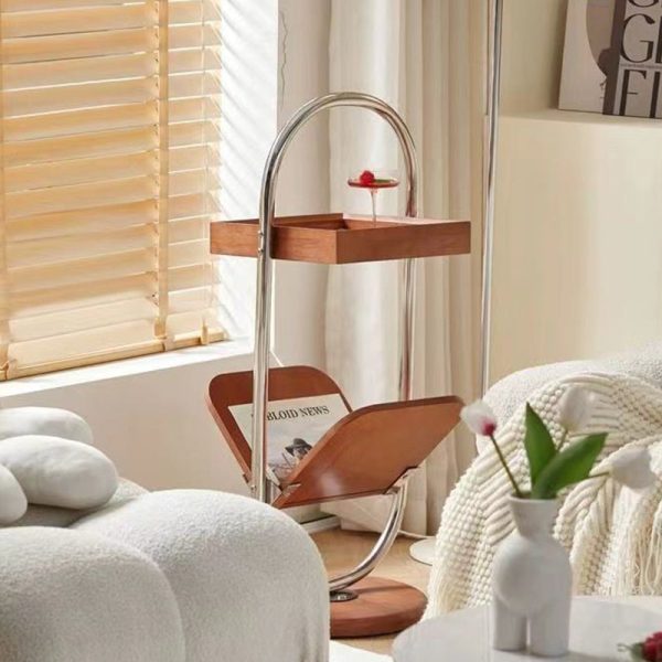 Contemporary Retro Geometry Pine Stainless Steel Bookshelf Side Table 2 - Tier For Living Room - Image 11