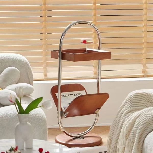 Contemporary Retro Geometry Pine Stainless Steel Bookshelf Side Table 2 - Tier For Living Room - Image 15