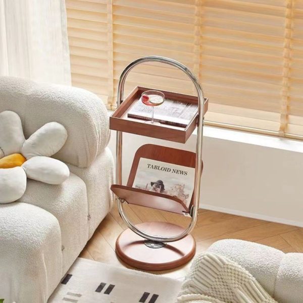 Contemporary Retro Geometry Pine Stainless Steel Bookshelf Side Table 2 - Tier For Living Room - Image 13