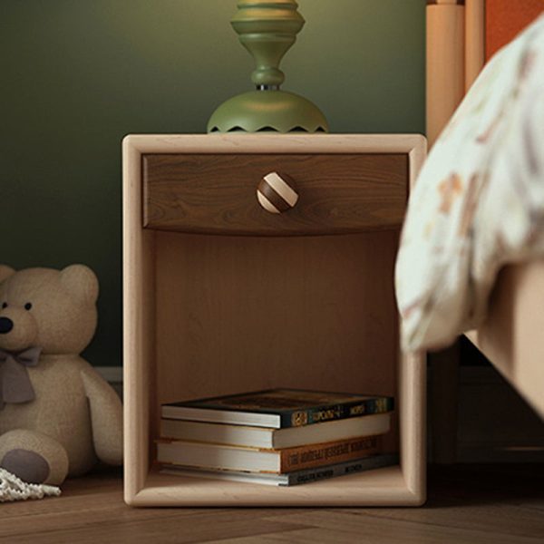 Contemporary Simplicity Square Cube Solid Wood Hardware Nightstand 1 - Drawer For Bedroom - Image 3