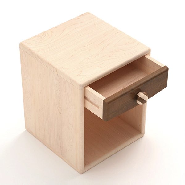 Contemporary Simplicity Square Cube Solid Wood Hardware Nightstand 1 - Drawer For Bedroom - Image 5