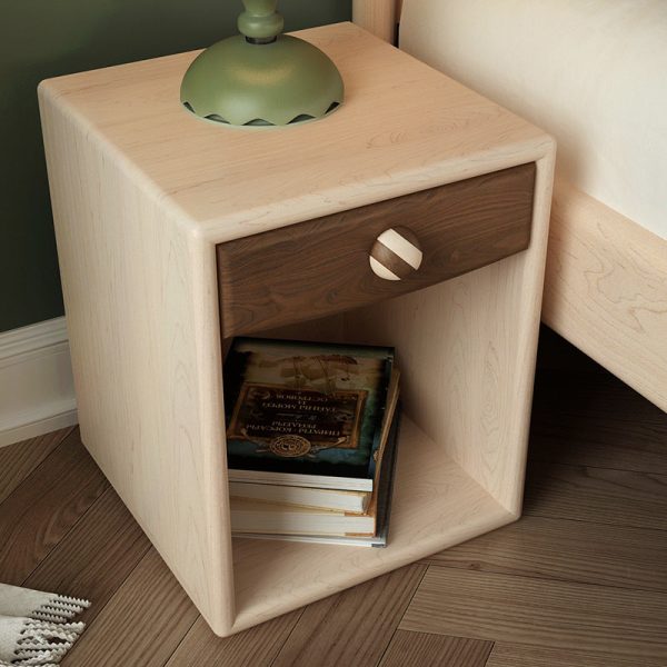 Contemporary Simplicity Square Cube Solid Wood Hardware Nightstand 1 - Drawer For Bedroom - Image 8