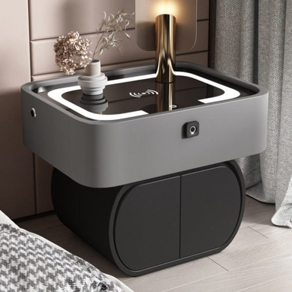 Contemporary Nordic Rectangular Glass Desktop Pine Leather Nightstand 2 - Drawer For Bedroom - Image 11