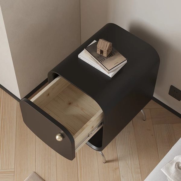 Modern Minimalist Square Solid Wood Multilayer Board Stainless Steel Nightstand 1 - Drawer For Bedroom - Image 8