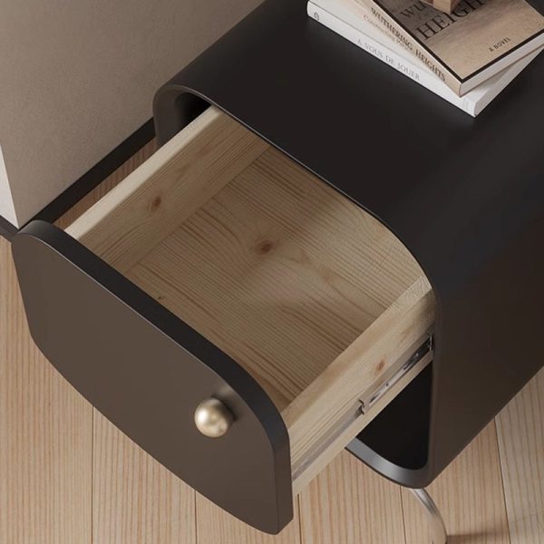 Modern Minimalist Square Solid Wood Multilayer Board Stainless Steel Nightstand 1 - Drawer For Bedroom - Image 7