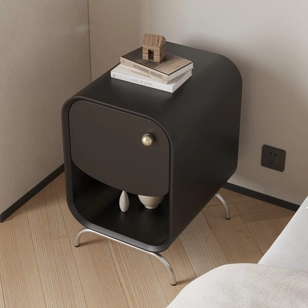 Modern Minimalist Square Solid Wood Multilayer Board Stainless Steel Nightstand 1 - Drawer For Bedroom - Image 9