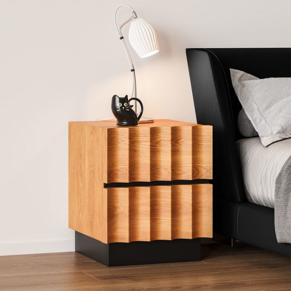 Contemporary Retro Square Water Ripples Pine Hardware Nightstand 2 - Drawer For Bedroom - Image 6
