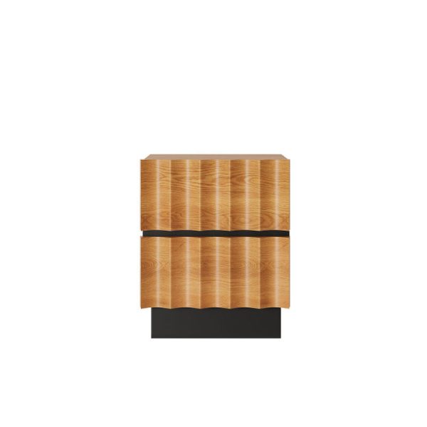 Contemporary Retro Square Water Ripples Pine Hardware Nightstand 2 - Drawer For Bedroom - Image 10
