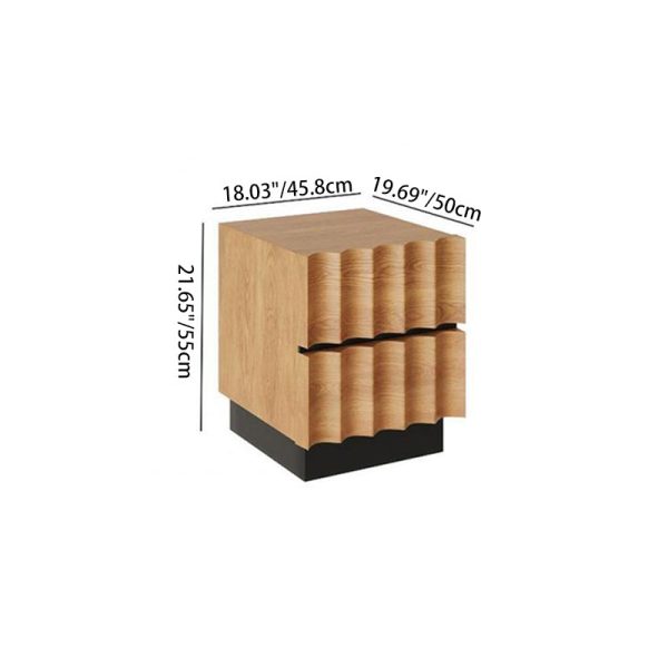 Contemporary Retro Square Water Ripples Pine Hardware Nightstand 2 - Drawer For Bedroom - Image 4