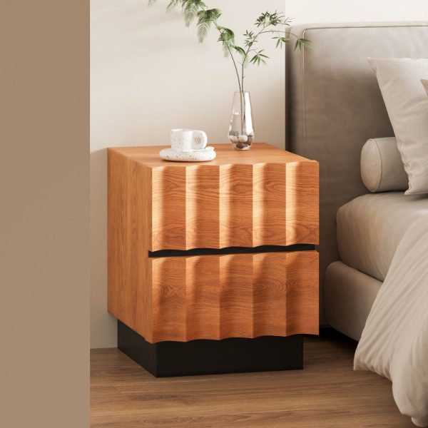 Contemporary Retro Square Water Ripples Pine Hardware Nightstand 2 - Drawer For Bedroom - Image 5