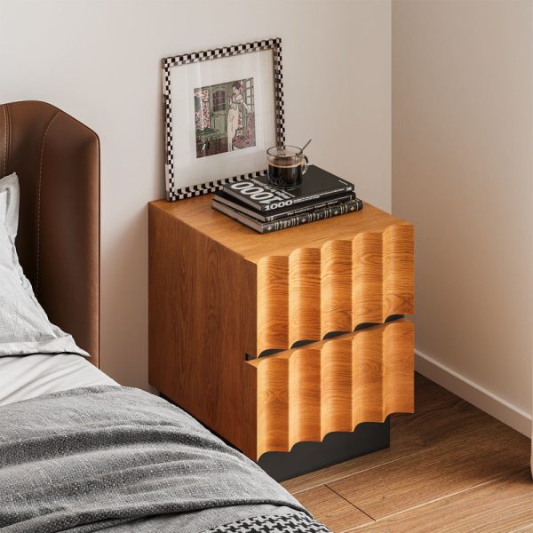 Contemporary Retro Square Water Ripples Pine Hardware Nightstand 2 - Drawer For Bedroom - Image 7