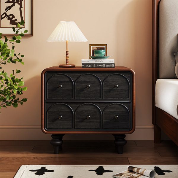 Traditional French Square Cube Door Pattern Solid Wood Hardware Nightstand 2 - Drawer For Bedroom