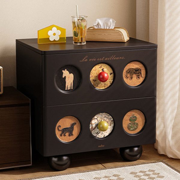 Contemporary Creative Square Cube Animal Prints Orb Solid Wood Hardware Nightstand 2 - Drawer For Bedroom - Image 3