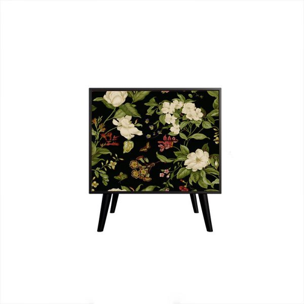 Traditional French Square Cube Flower Prints Solid Wood Ash Hardware Nightstand 2 - Drawer For Bedroom - Image 6