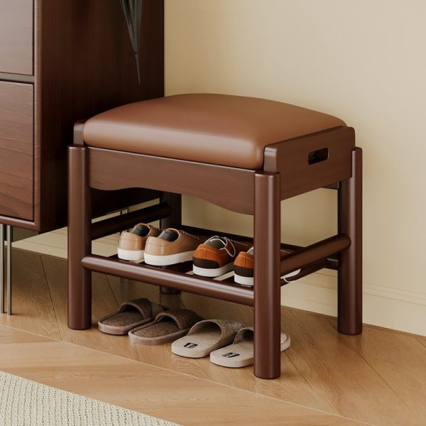 Contemporary Simplicity Rectangle Leather Solid Wood Backless Armless Footstool 2 - Tier For Entryways