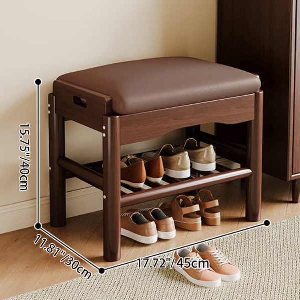 Contemporary Simplicity Rectangle Leather Solid Wood Backless Armless Footstool 2 - Tier For Entryways - Image 4