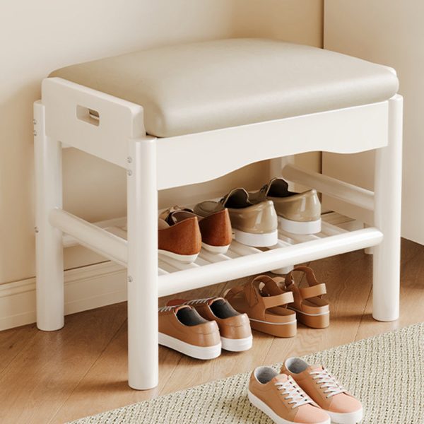 Contemporary Simplicity Rectangle Leather Solid Wood Backless Armless Footstool 2 - Tier For Entryways - Image 3