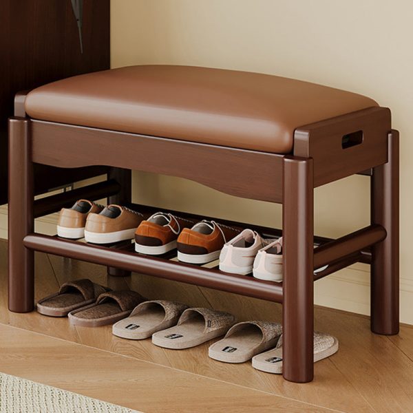 Contemporary Simplicity Rectangle Leather Solid Wood Backless Armless Footstool 2 - Tier For Entryways - Image 8