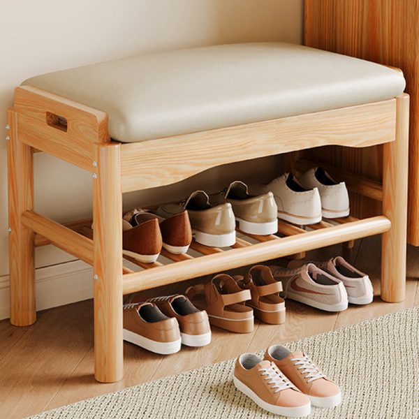 Contemporary Simplicity Rectangle Leather Solid Wood Backless Armless Footstool 2 - Tier For Entryways - Image 9