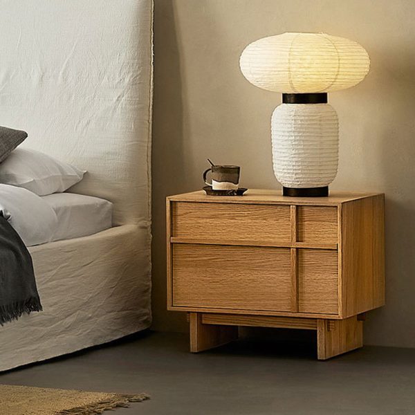 Modern Minimalist Square Cube Solid Wood Pine Nightstand 2 - Drawer For Bedroom