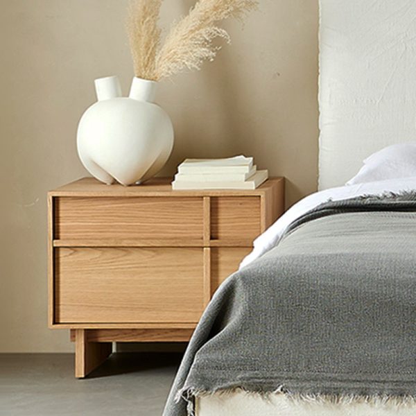 Modern Minimalist Square Cube Solid Wood Pine Nightstand 2 - Drawer For Bedroom - Image 7