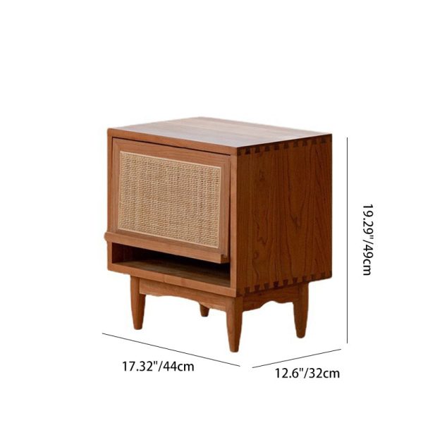 Contemporary Retro Square Cube Flip Door Solid Wood Pine Cherry Wood Nightstand 2 - Tier For Bedroom - Image 4