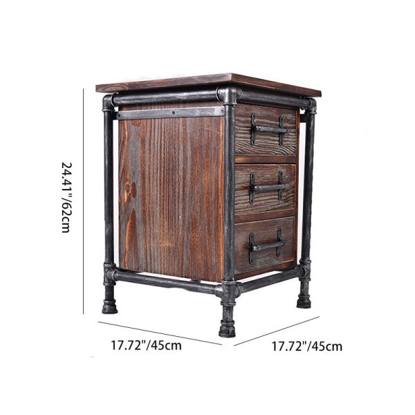 Contemporary Industrial Square Cube Iron Solid Wood Nightstand 3 - Drawer For Bedroom - Image 4