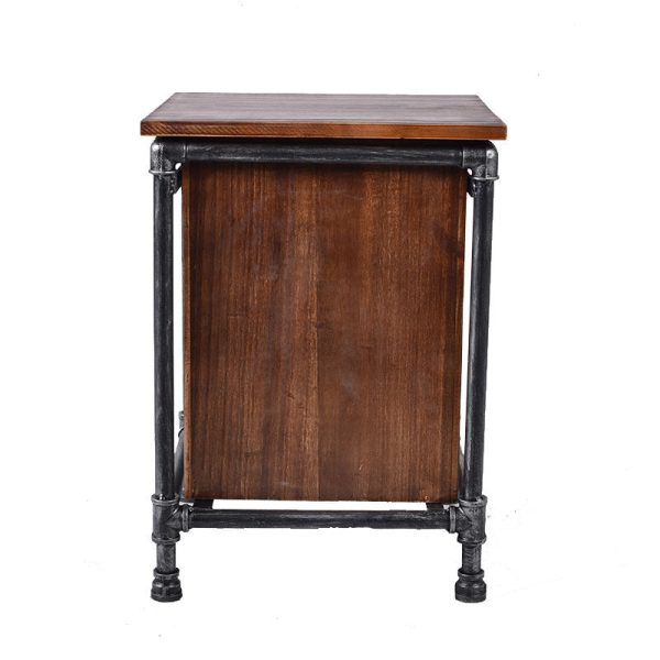 Contemporary Industrial Square Cube Iron Solid Wood Nightstand 3 - Drawer For Bedroom - Image 8