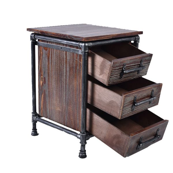 Contemporary Industrial Square Cube Iron Solid Wood Nightstand 3 - Drawer For Bedroom - Image 6