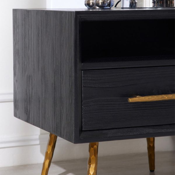 Modern Minimalist Square Cube Fir Ash Iron Nightstand 1 - Drawer For Bedroom - Image 9
