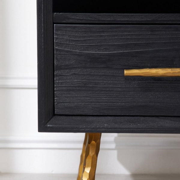 Modern Minimalist Square Cube Fir Ash Iron Nightstand 1 - Drawer For Bedroom - Image 10