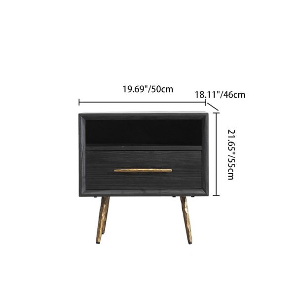 Modern Minimalist Square Cube Fir Ash Iron Nightstand 1 - Drawer For Bedroom - Image 4