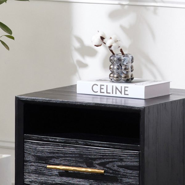 Modern Minimalist Square Cube Fir Ash Iron Nightstand 1 - Drawer For Bedroom - Image 5