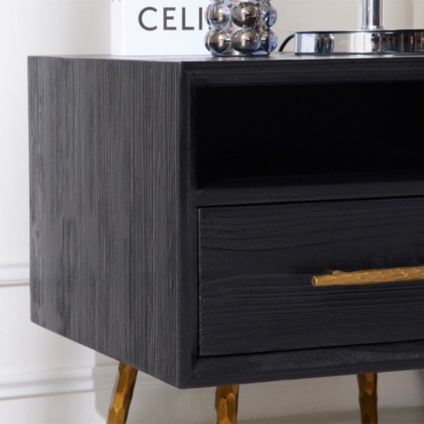 Modern Minimalist Square Cube Fir Ash Iron Nightstand 1 - Drawer For Bedroom - Image 7