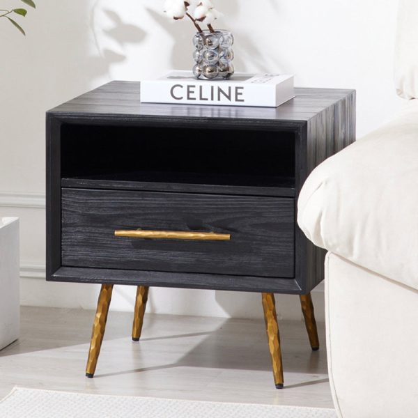 Modern Minimalist Square Cube Fir Ash Iron Nightstand 1 - Drawer For Bedroom - Image 15