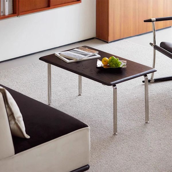 Modern Minimalist Rectangle Solid Wood Board Stainless Steel Coffee Table 1 - Tier For Living Room